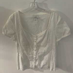 LOFT White Puff Sleeve Fitted Blouse